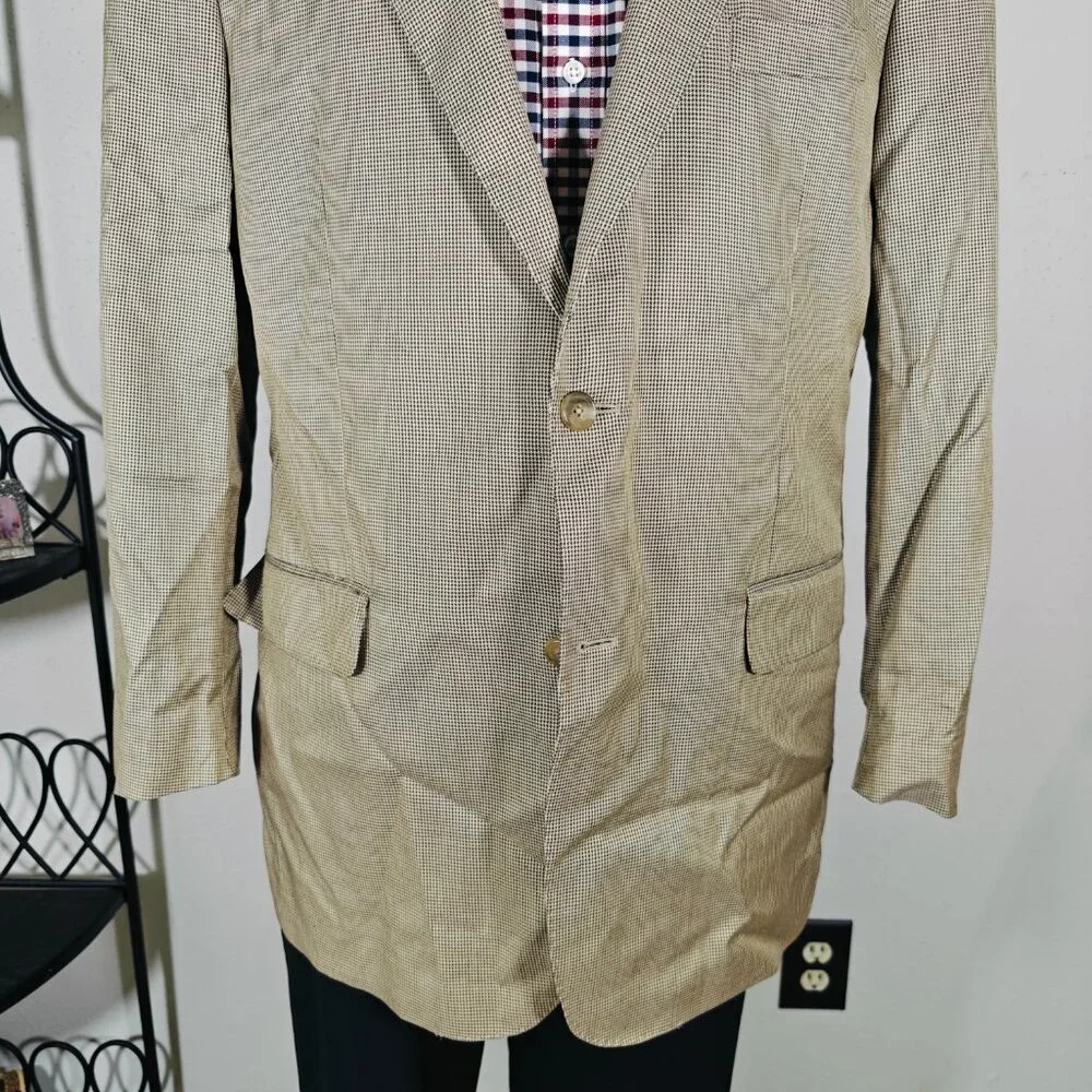 JOS A BANK Model JOSEPH Men's Sport Coat Blazer Houndstooth Silk Wool Brown‎ 44L